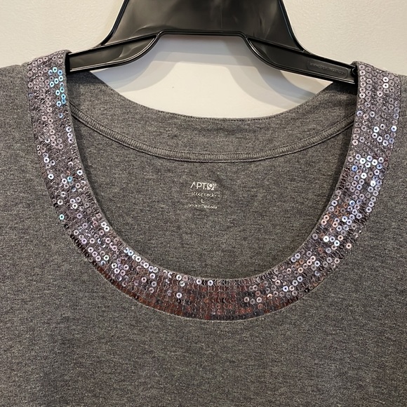 Ladies grey tee shirt with gorgeous sequin trim around collar. - Picture 2 of 3